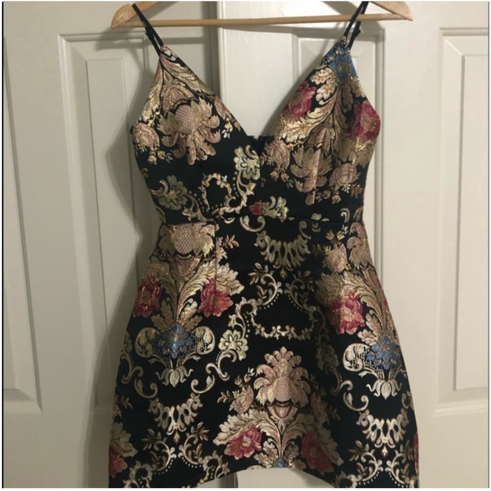 Floral Brocade Mini Dress